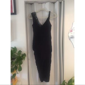 Max Azria Ruched Cocktail Dress w/ Back Drape BLK